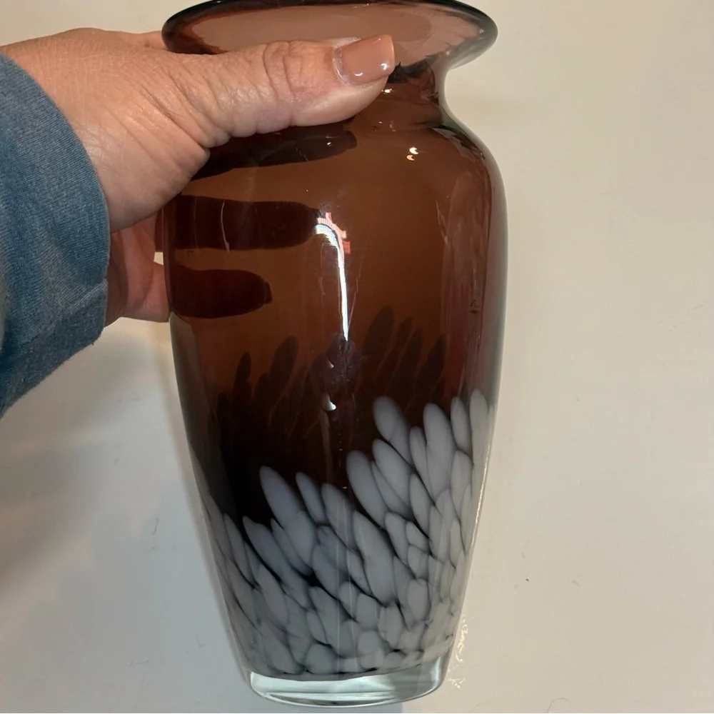 Purple and White Vtg Tall Vase Magnificent Plum Hand Blown Art Glass.